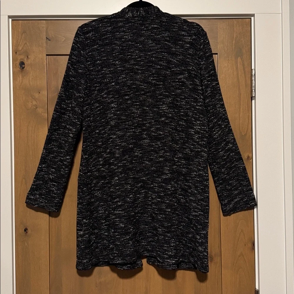 EILEEN FISHER Micro Tweed Open Front Cardigan Jacket Womens PL Marble Blk/white